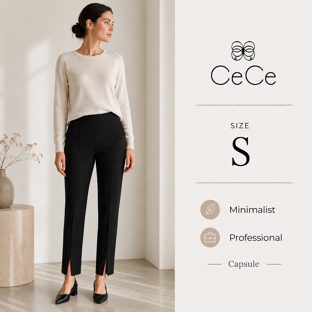 CeCe Pintuck Ponte Trousers Womens Small Black‎ Slim Ankle Slit Careerwear Pants
